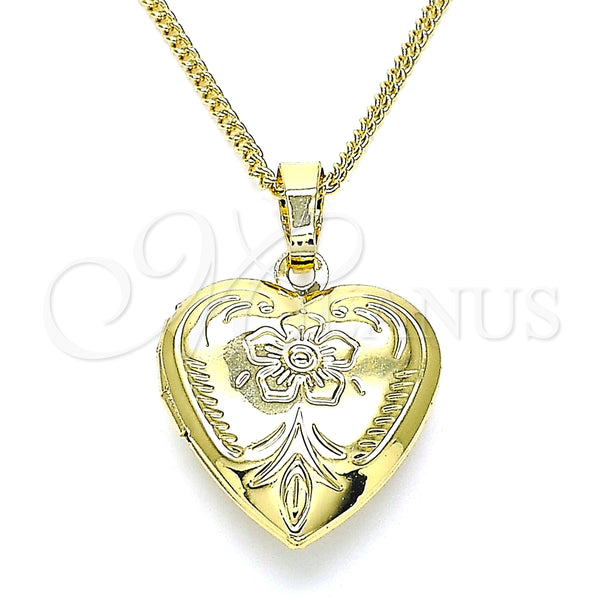 Collares con Dije 04.117.0030.20 Oro Laminado, Diseño de Corazón y Flor, Pulido, Tono Dorado (02 MM Thickness, 20 Inches Length)