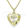 Collares con Dije 04.117.0030.20 Oro Laminado, Diseño de Corazón y Flor, Pulido, Tono Dorado (02 MM Thickness, 20 Inches Length)