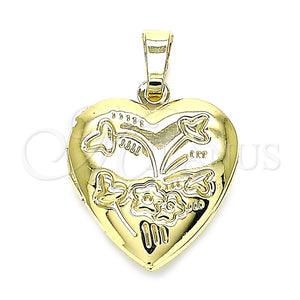 Dije Relicario 05.117.0027 Oro Laminado, Diseño de Corazón y Flor, Pulido, Tono Dorado