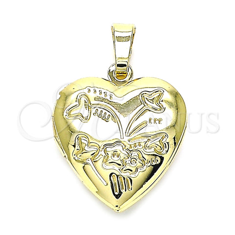 Dije Relicario 05.117.0027 Oro Laminado, Diseño de Corazón y Flor, Pulido, Tono Dorado