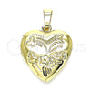 Dije Relicario 05.117.0027 Oro Laminado, Diseño de Corazón y Flor, Pulido, Tono Dorado