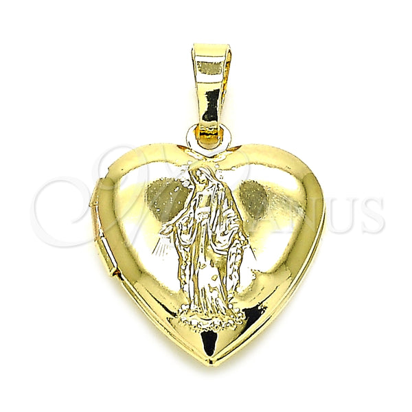 Dije Relicario 05.117.0028 Oro Laminado, Diseño de Corazón y Virgen Maria, Pulido, Tono Dorado