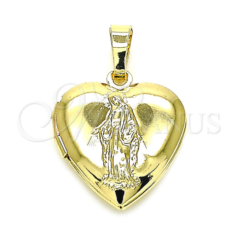 Dije Relicario 05.117.0028 Oro Laminado, Diseño de Corazón y Virgen Maria, Pulido, Tono Dorado