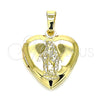 Dije Relicario 05.117.0028 Oro Laminado, Diseño de Corazón y Virgen Maria, Pulido, Tono Dorado