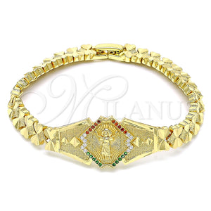 Pulsera Elegante 03.100.0069.07 Oro Laminado, Diseño de Divino Niño y Corazón, con Multicolor Zirconia Cubica, Diamantado, Tono Dorado (08 MM Thickness, 7 Inches Length)
