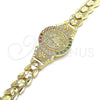 Pulsera Elegante 03.100.0062.1.08 Oro Laminado, Diseño de Guadalupe y Flor, con Multicolor Zirconia Cubica, Diamantado, Tono Dorado (08 MM Thickness, 8 Inches Length)