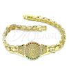 Pulsera Elegante 03.100.0062.1.08 Oro Laminado, Diseño de Guadalupe y Flor, con Multicolor Zirconia Cubica, Diamantado, Tono Dorado (08 MM Thickness, 8 Inches Length)