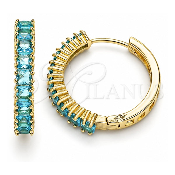 Argolla Huggie 02.210.0105.14.25 Oro Laminado, con Zirconia Cubica Topacio Azul, Pulido, Tono Dorado