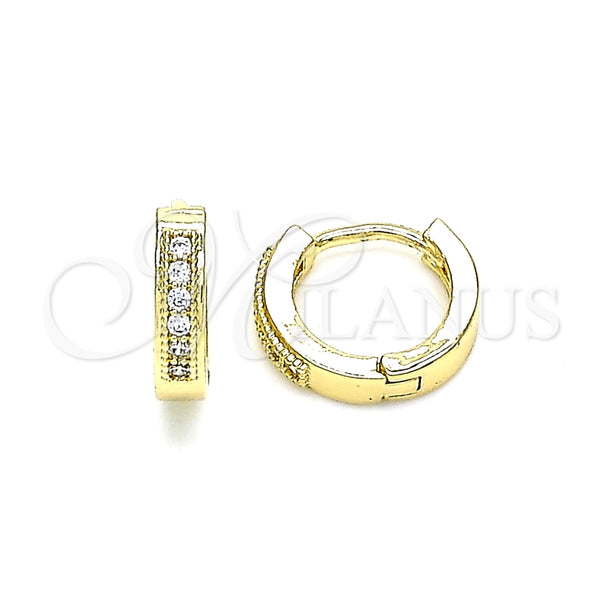 Argolla Huggie 02.210.0598.10 Oro Laminado, con Blanca Micro Pave, Pulido, Tono Dorado