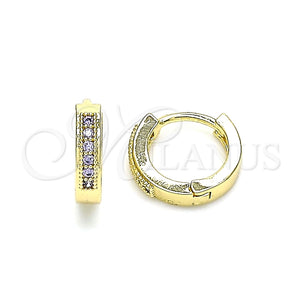 Argolla Huggie 02.210.0598.2.10 Oro Laminado, con Amatista Micro Pave, Pulido, Tono Dorado