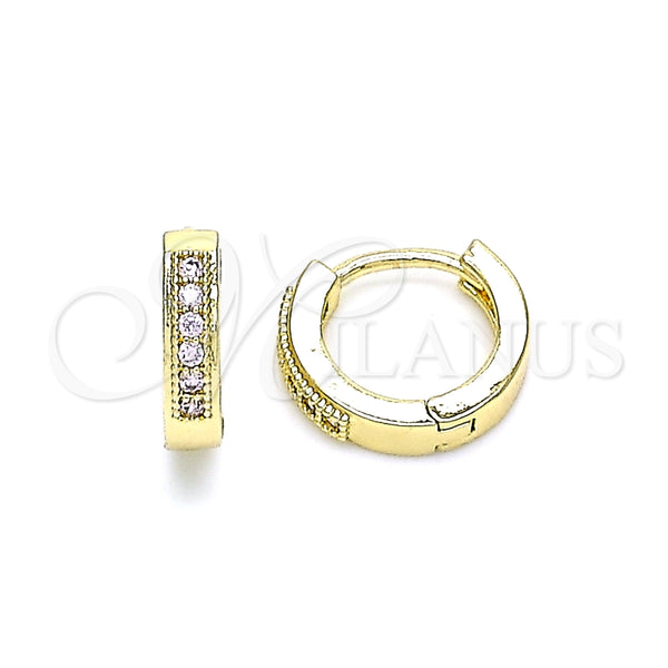 Argolla Huggie 02.210.0598.3.10 Oro Laminado, con Rosado Micro Pave, Pulido, Tono Dorado