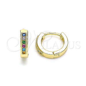 Argolla Huggie 02.210.0598.4.10 Oro Laminado, con Multicolor Micro Pave, Pulido, Tono Dorado