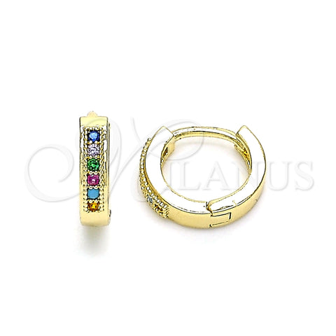 Argolla Huggie 02.210.0598.4.10 Oro Laminado, con Multicolor Micro Pave, Pulido, Tono Dorado