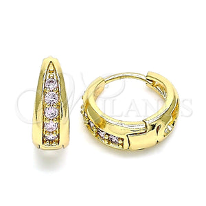 Argolla Huggie 02.210.0599.3.15 Oro Laminado, con Rosado Zirconia Cubica, Pulido, Tono Dorado