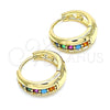Argolla Huggie 02.210.0599.4.15 Oro Laminado, con Multicolor Zirconia Cubica, Pulido, Tono Dorado