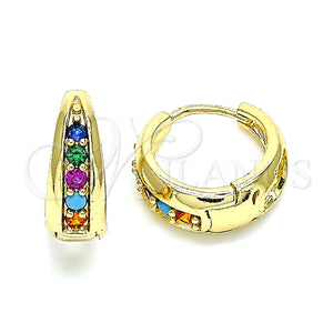 Argolla Huggie 02.210.0599.4.15 Oro Laminado, con Multicolor Zirconia Cubica, Pulido, Tono Dorado