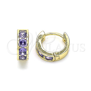 Argolla Huggie 02.210.0600.2.10 Oro Laminado, con Amatista Zirconia Cubica, Pulido, Tono Dorado
