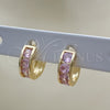 Argolla Huggie 02.210.0600.3.10 Oro Laminado, con Rosado Zirconia Cubica, Pulido, Tono Dorado