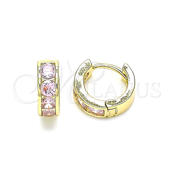 Argolla Huggie 02.210.0600.3.10 Oro Laminado, con Rosado Zirconia Cubica, Pulido, Tono Dorado