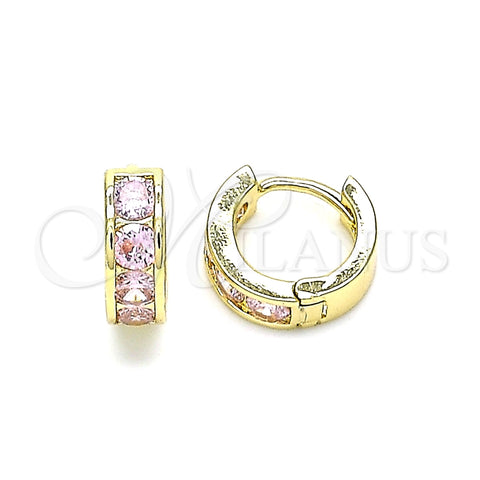 Argolla Huggie 02.210.0600.3.10 Oro Laminado, con Rosado Zirconia Cubica, Pulido, Tono Dorado