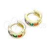 Argolla Huggie 02.210.0600.4.10 Oro Laminado, con Multicolor Zirconia Cubica, Pulido, Tono Dorado