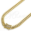 Gargantilla Basica 03.278.0003.24 Acero Inoxidable, Diseño de Miami Cubana, con Zirconia Cubica Blanca, Pulido, Tono Dorado (Grosor 08 MM, 24 Pulgadas de Largo)