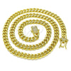 Gargantilla Basica 03.278.0003.24 Acero Inoxidable, Diseño de Miami Cubana, con Zirconia Cubica Blanca, Pulido, Tono Dorado (Grosor 08 MM, 24 Pulgadas de Largo)