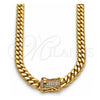 Gargantilla Basica 03.278.0003.24 Acero Inoxidable, Diseño de Miami Cubana, con Zirconia Cubica Blanca, Pulido, Tono Dorado (Grosor 08 MM, 24 Pulgadas de Largo)