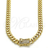 Gargantilla Basica 03.278.0003.24 Acero Inoxidable, Diseño de Miami Cubana, con Blanca Zirconia Cubica, Pulido, Tono Dorado (08 MM Thickness, 24 Inches Length)