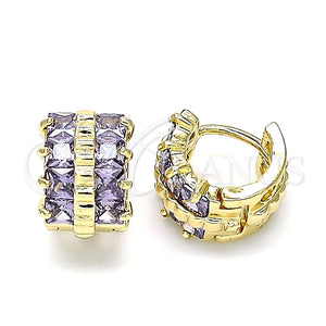 Argolla Huggie 02.210.0601.3.12 Oro Laminado, con Amatista Zirconia Cubica, Pulido, Tono Dorado