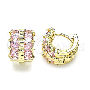 Argolla Huggie 02.210.0601.4.12 Oro Laminado, con Rosado Zirconia Cubica, Pulido, Tono Dorado