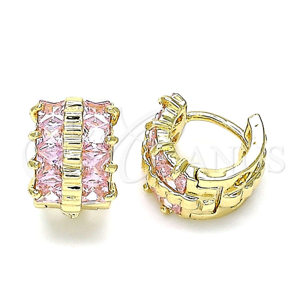 Argolla Huggie 02.210.0601.4.12 Oro Laminado, con Rosado Zirconia Cubica, Pulido, Tono Dorado
