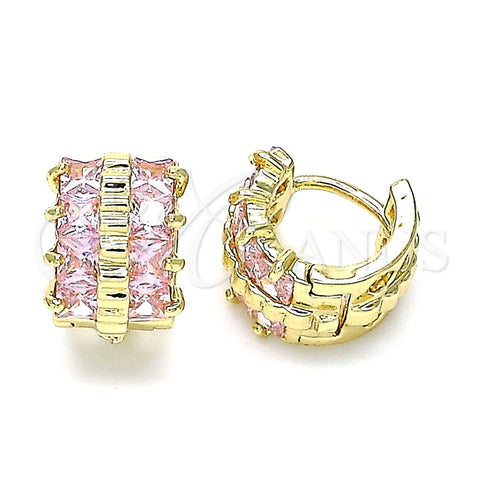 Argolla Huggie 02.210.0601.4.12 Oro Laminado, con Rosado Zirconia Cubica, Pulido, Tono Dorado