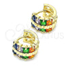 Argolla Huggie 02.210.0601.5.12 Oro Laminado, con Multicolor Zirconia Cubica, Pulido, Tono Dorado
