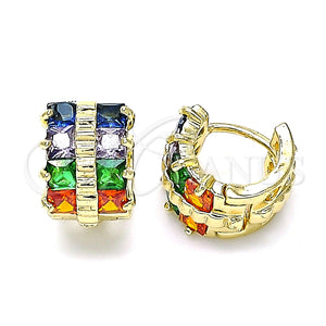 Argolla Huggie 02.210.0601.5.12 Oro Laminado, con Multicolor Zirconia Cubica, Pulido, Tono Dorado