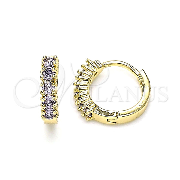 Argolla Huggie 02.210.0602.3.12 Oro Laminado, con Amatista Zirconia Cubica, Pulido, Tono Dorado