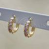 Argolla Huggie 02.210.0602.4.12 Oro Laminado, con Rosado Zirconia Cubica, Pulido, Tono Dorado