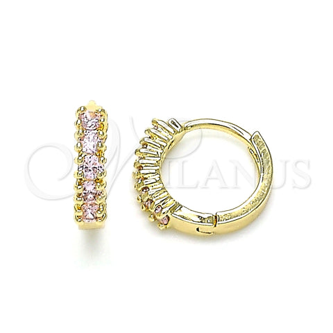 Argolla Huggie 02.210.0602.4.12 Oro Laminado, con Rosado Zirconia Cubica, Pulido, Tono Dorado