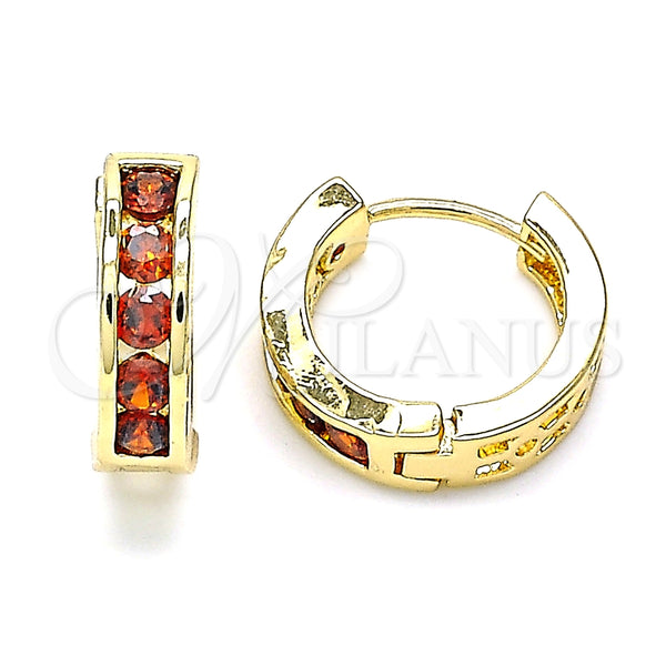 Argolla Huggie 02.210.0603.1.15 Oro Laminado, con Granate Zirconia Cubica, Pulido, Tono Dorado