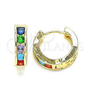 Argolla Huggie 02.210.0603.4.15 Oro Laminado, con Multicolor Zirconia Cubica, Pulido, Tono Dorado
