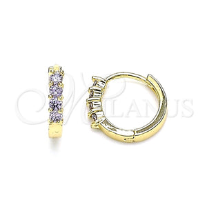 Argolla Huggie 02.210.0604.3.12 Oro Laminado, con Amatista Zirconia Cubica, Pulido, Tono Dorado