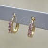 Argolla Huggie 02.210.0604.4.12 Oro Laminado, con Rosado Zirconia Cubica, Pulido, Tono Dorado