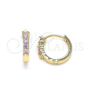 Argolla Huggie 02.210.0604.4.12 Oro Laminado, con Rosado Zirconia Cubica, Pulido, Tono Dorado