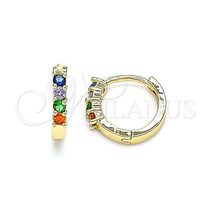 Argolla Huggie 02.210.0604.5.12 Oro Laminado, con Multicolor Zirconia Cubica, Pulido, Tono Dorado