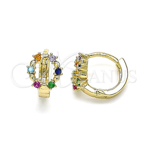Argolla Huggie 02.210.0605.3.10 Oro Laminado, con Multicolor Zirconia Cubica, Pulido, Tono Dorado