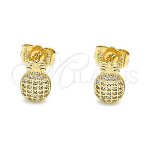 Arete Dormilona 02.156.0580 Oro Laminado, Diseño de Pina, con Blanca Micro Pave, Pulido, Tono Dorado