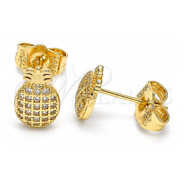 Arete Dormilona 02.156.0580 Oro Laminado, Diseño de Pina, con Blanca Micro Pave, Pulido, Tono Dorado