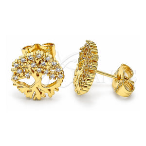 Arete Dormilona 02.156.0581 Oro Laminado, Diseño de Ãrbol, con Zirconia Cubica Blanca, Pulido, Tono Dorado