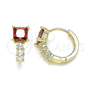 Argolla Huggie 02.210.0606.1.12 Oro Laminado, con Granate and Blanca Zirconia Cubica, Pulido, Tono Dorado