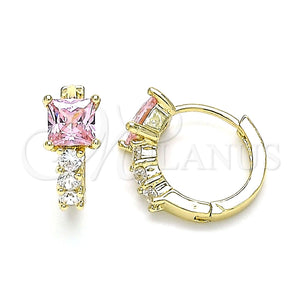 Argolla Huggie 02.210.0606.4.12 Oro Laminado, con Rosado and Blanca Zirconia Cubica, Pulido, Tono Dorado